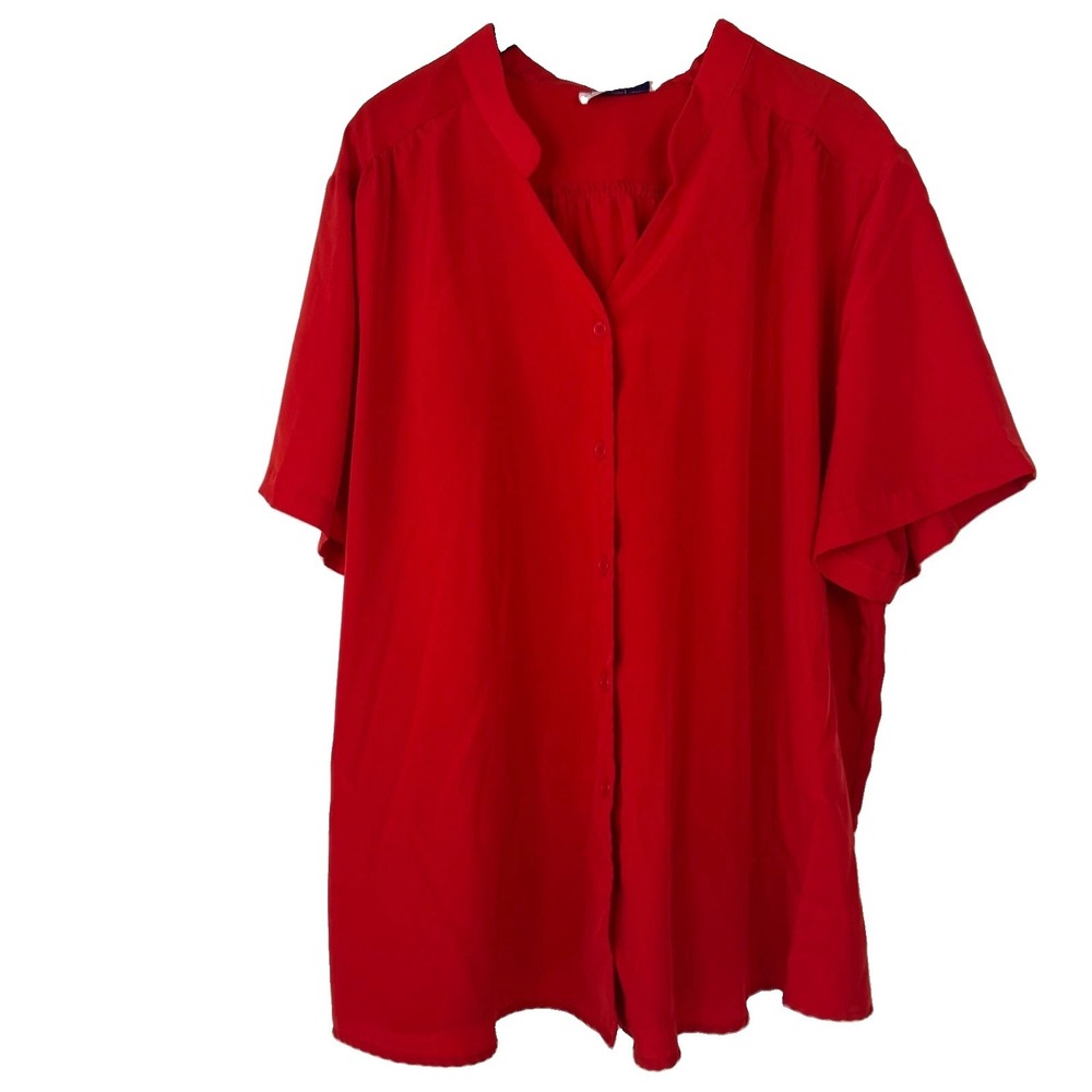 A Personal Touch Blouse Women 5X Red Short Sleeve Button Up Office Career Top